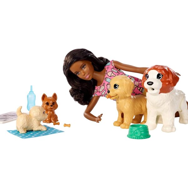 Barbie-Hundeschutz mit 4 Welpen und Zubehör, Morena-Puppe FXH09