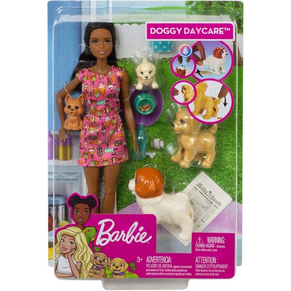 Barbie-Hundeschutz mit 4 Welpen und Zubehör, Morena-Puppe FXH09