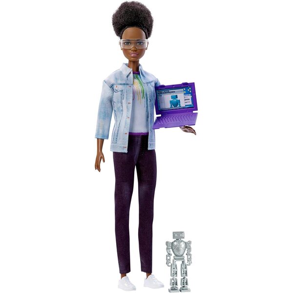 Barbie African American Robotic Engineer 16 cm mit Laptop und Spielzeugroboter
