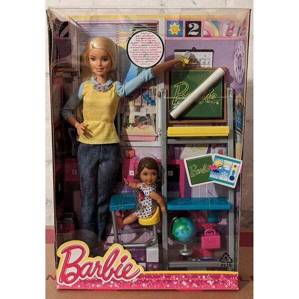 Barbie Career Teacher Puppe und Spielset mit Tafel, Schreibtisch und Lehrzubehör