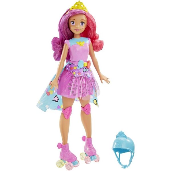 Barbie-Prinzessin aus dem Dating-Spiel mit hellem Rock und Rollschuhen