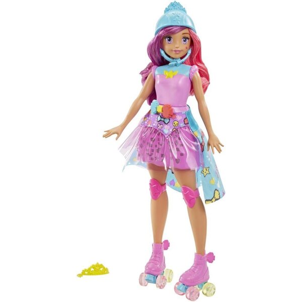 Barbie-Prinzessin aus dem Dating-Spiel mit hellem Rock und Rollschuhen