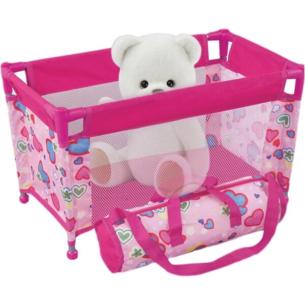 Klappbett für 18''-Puppen mit Herzdesign und Tragetasche