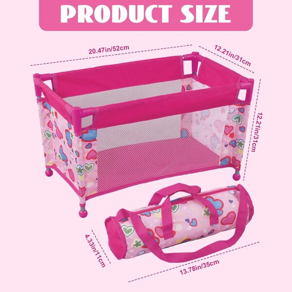 Klappbett für 18''-Puppen mit Herzdesign und Tragetasche