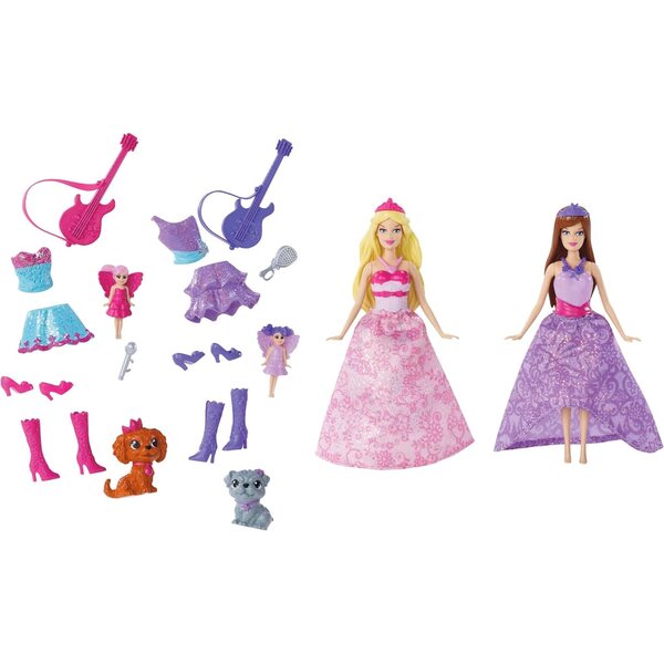 Barbie Die Prinzessin und der Popstar Mini-Puppen-Geschenkset mit Puppen, Zubehör und Schlafsack