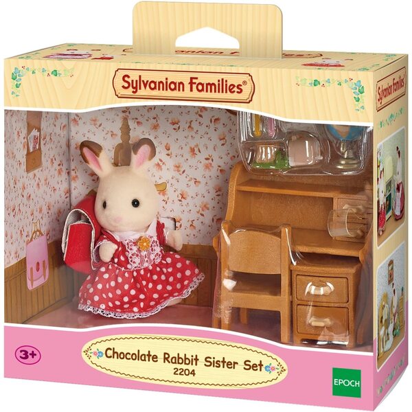 Sylvanian Families Chocolate Rabbit Sister mit Schreibtisch – Lern- und Kreativspiel