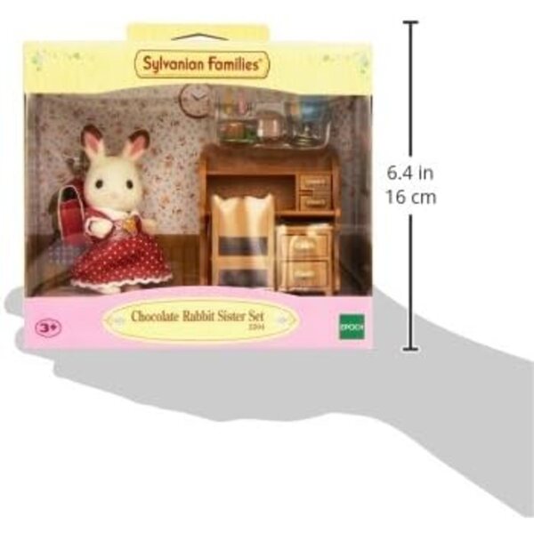 Sylvanian Families Chocolate Rabbit Sister mit Schreibtisch – Lern- und Kreativspiel
