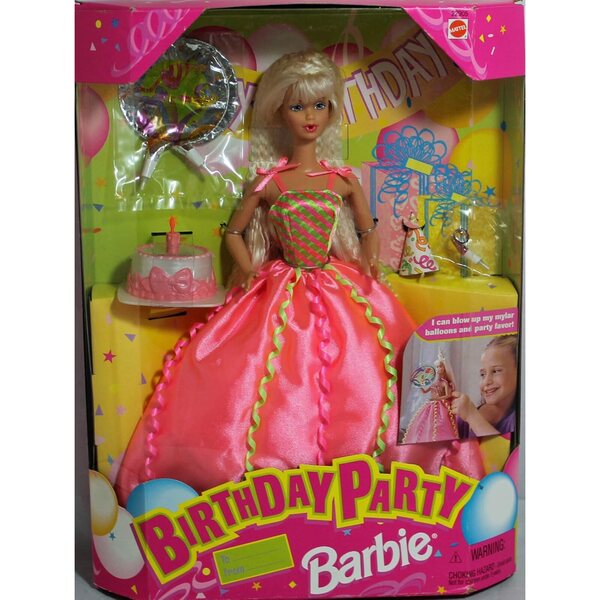 Barbie 1998 Geburtstagsparty mit Luftballons und wehender Kerze