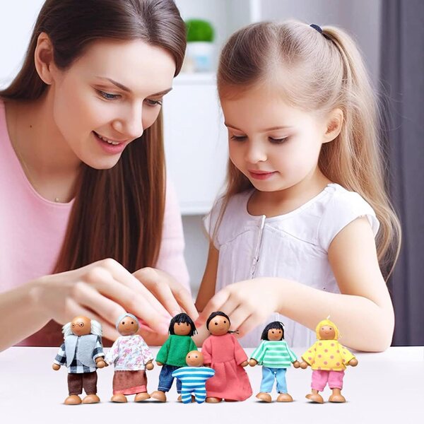 Mini Figure in legno per casa delle bambole - Set 8 pezzi per gioco creativo e ruolo