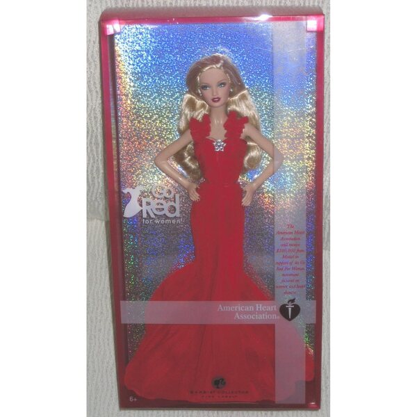 Barbie Mattel Radiant Puppe in Rot mit Chiffonkleid und Kristallbrosche