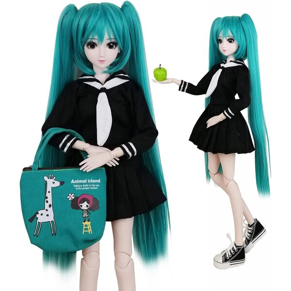 BJD 1/3 SD 56 cm große Gelenkpuppe mit Make-up und Schuluniform-Set mit grünen Haaren