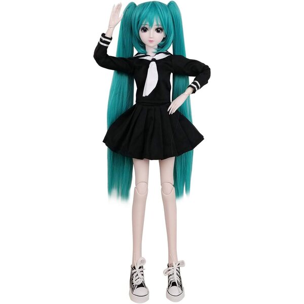 BJD 1/3 SD 56 cm große Gelenkpuppe mit Make-up und Schuluniform-Set mit grünen Haaren