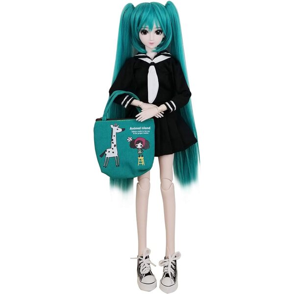 BJD 1/3 SD 56 cm große Gelenkpuppe mit Make-up und Schuluniform-Set mit grünen Haaren