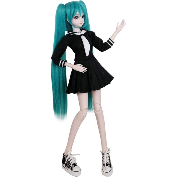BJD 1/3 SD 56 cm große Gelenkpuppe mit Make-up und Schuluniform-Set mit grünen Haaren