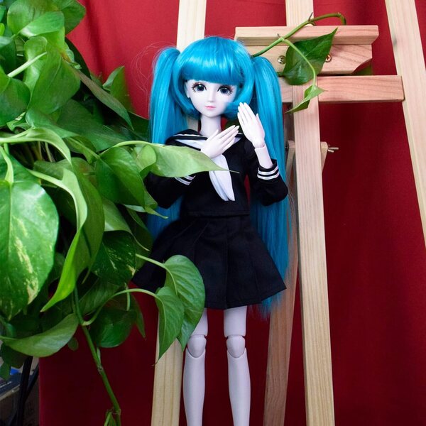 BJD 1/3 SD 56 cm große Gelenkpuppe mit Make-up und Schuluniform-Set mit grünen Haaren