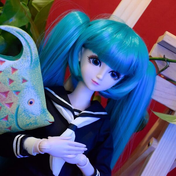 BJD 1/3 SD 56 cm große Gelenkpuppe mit Make-up und Schuluniform-Set mit grünen Haaren