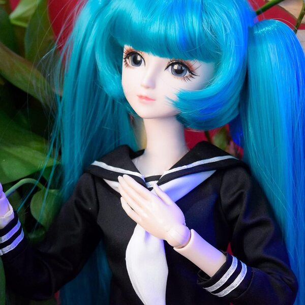 BJD 1/3 SD 56 cm große Gelenkpuppe mit Make-up und Schuluniform-Set mit grünen Haaren