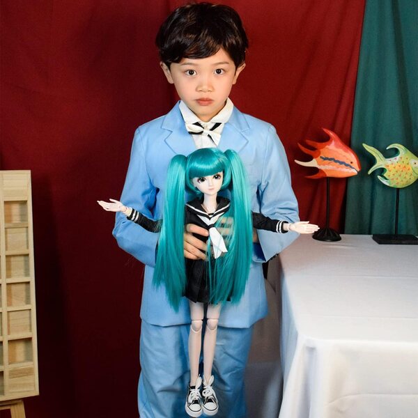 BJD 1/3 SD 56 cm große Gelenkpuppe mit Make-up und Schuluniform-Set mit grünen Haaren