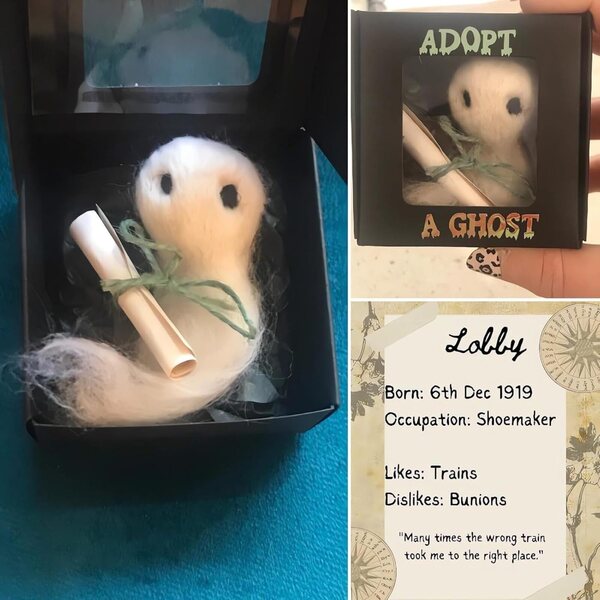 Adotta un fantasma in feltro 7,6x7,6x4 cm – decorazione spettrale originale e regalo Halloween