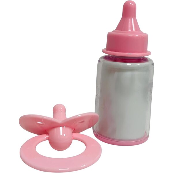 Biberon e Ciuccio Rosa per Bambole - Set Accessori Giocattolo in Scatola Regalo
