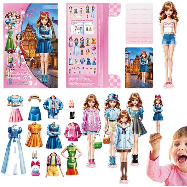 Kit di Bambola Magnetica da Vestire Riaisttd - Gioco Educativo e Da Viaggio 28x20,5 cm