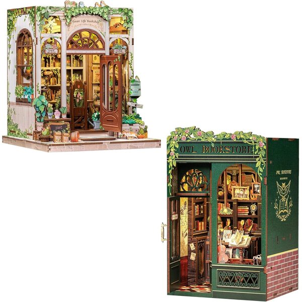 CUTEBEE Book Nook Kit casa in miniatura inglese con LED, decorazione libreria elegante