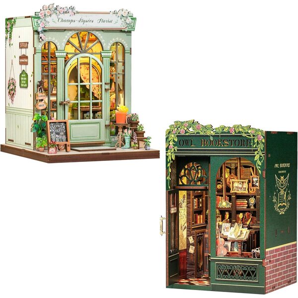 CUTEBEE Book Nook Kit – LED-Puppenhaus, britisches Miniatur-Bücherregal