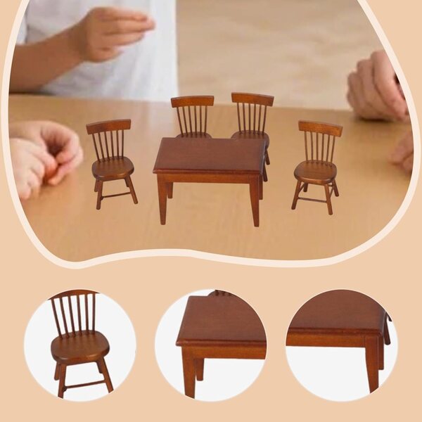 Set mobili miniatura 1:12 F Fityle tavolo e 4 sedie in legno per casa delle bambole