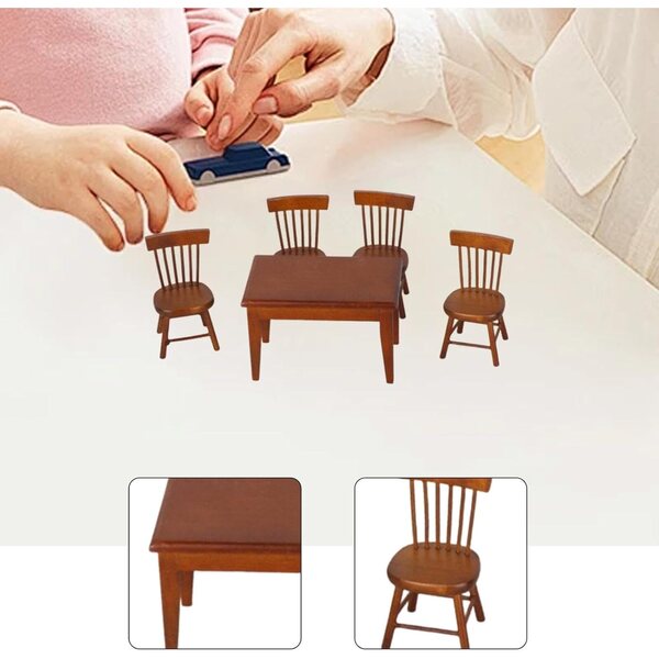 Set mobili miniatura 1:12 F Fityle tavolo e 4 sedie in legno per casa delle bambole