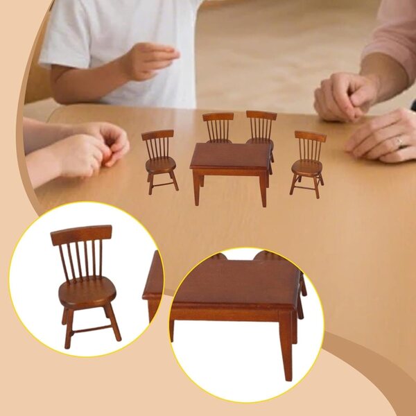 Set mobili miniatura 1:12 F Fityle tavolo e 4 sedie in legno per casa delle bambole