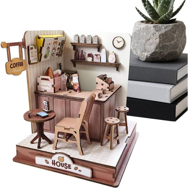 Puzzle Mini House Caffetteria in Legno 18 cm | Kit di Miniature per Adulti Creativo e Decorativo