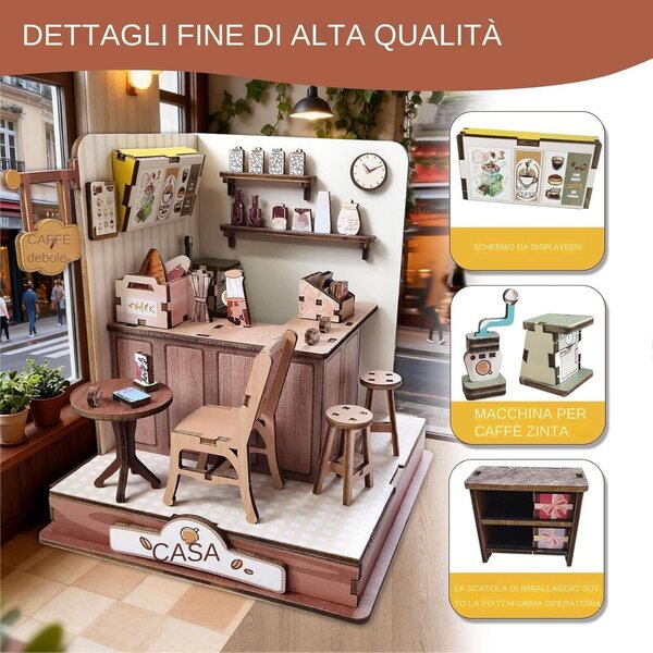 Puzzle Mini House Caffetteria in Legno 18 cm | Kit di Miniature per Adulti Creativo e Decorativo