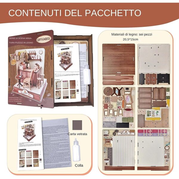 Puzzle Mini House Caffetteria in Legno 18 cm | Kit di Miniature per Adulti Creativo e Decorativo
