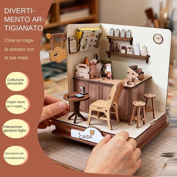 Puzzle Mini House Caffetteria in Legno 18 cm | Kit di Miniature per Adulti Creativo e Decorativo