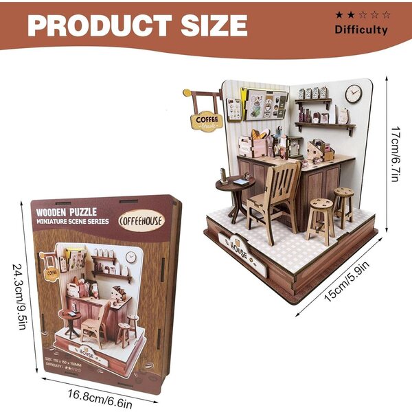 Puzzle Mini House Caffetteria in Legno 18 cm | Kit di Miniature per Adulti Creativo e Decorativo