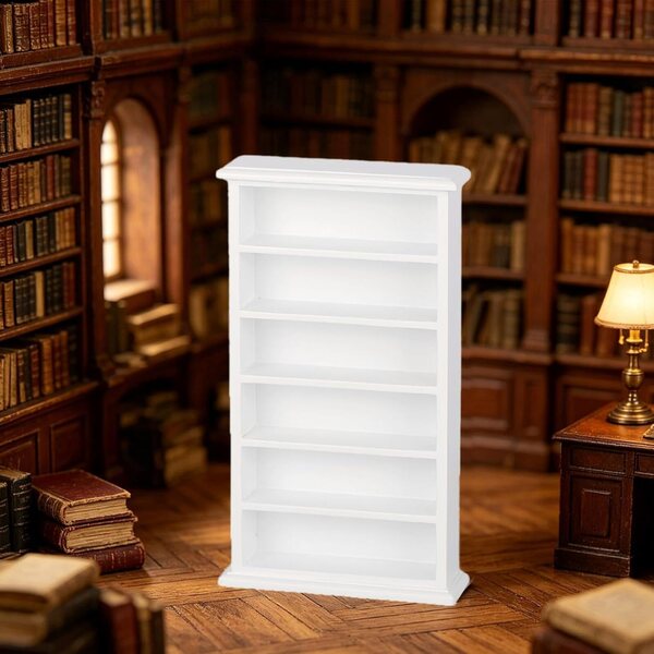 1:12 Miniatur-Bücherregal aus Holz für Puppenhäuser – elegantes weißes Regal