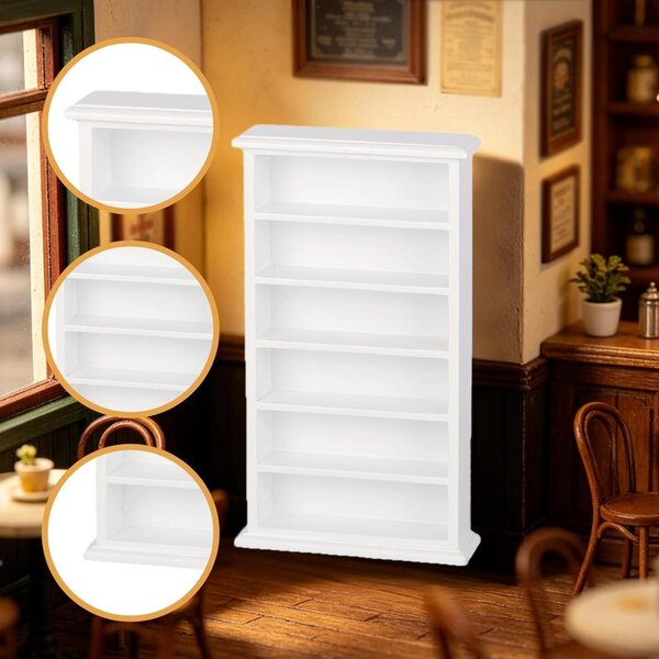 1:12 Miniatur-Bücherregal aus Holz für Puppenhäuser – elegantes weißes Regal