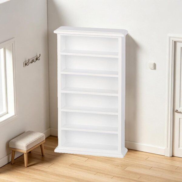 1:12 Miniatur-Bücherregal aus Holz für Puppenhäuser – elegantes weißes Regal