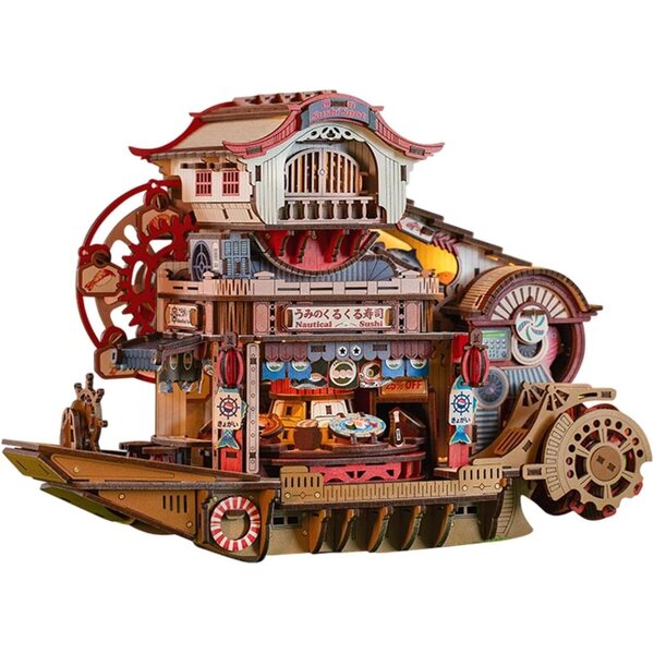 Kit Casa delle Bambole in Miniatura Tema Sushi DIY con Accessori in Legno e Tessuto
