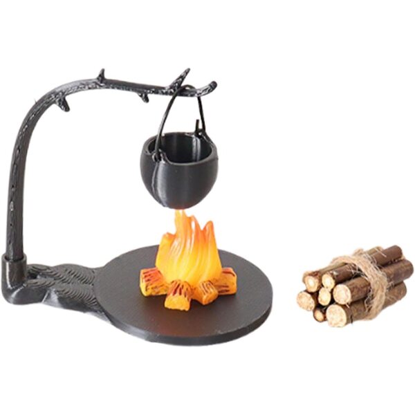 1/12 Mini-Hängeofen-Bausatz für Puppenhaus mit Holzscheit und Mikrolandschaften