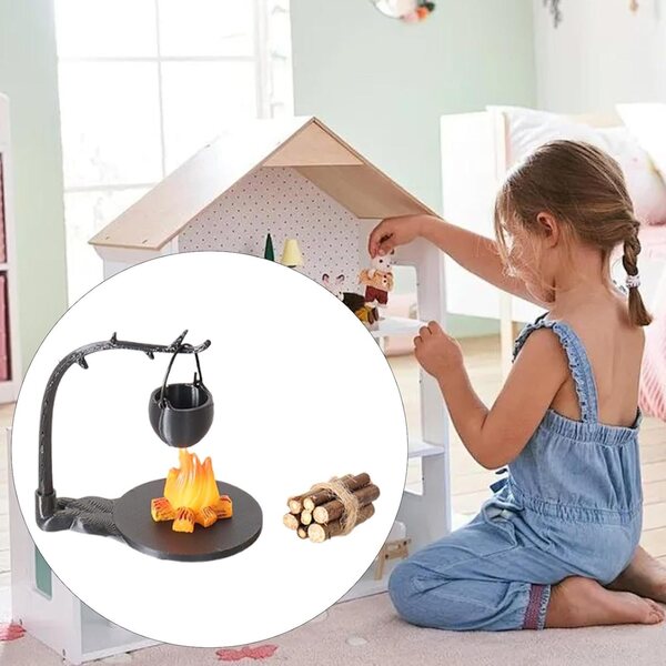 1/12 Mini-Hängeofen-Bausatz für Puppenhaus mit Holzscheit und Mikrolandschaften