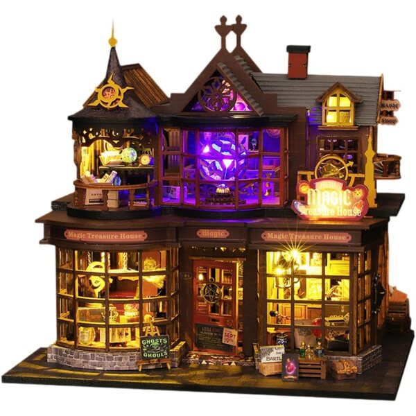 DIY-Puppenhaus-Bausatz aus Holz mit Möbeln und Lichtern, Lernspielzeug
