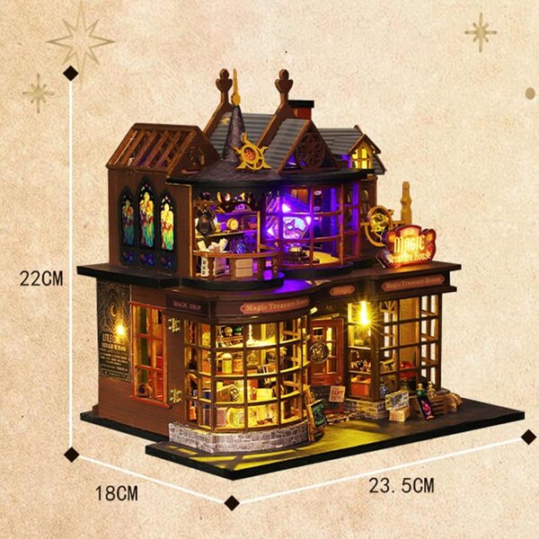 DIY-Puppenhaus-Bausatz aus Holz mit Möbeln und Lichtern, Lernspielzeug