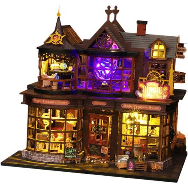 DIY-Puppenhaus-Bausatz aus Holz mit Möbeln und Lichtern, Lernspielzeug