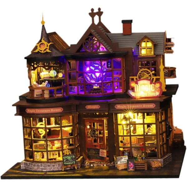 DIY-Puppenhaus-Bausatz aus Holz mit Möbeln und Lichtern, Lernspielzeug
