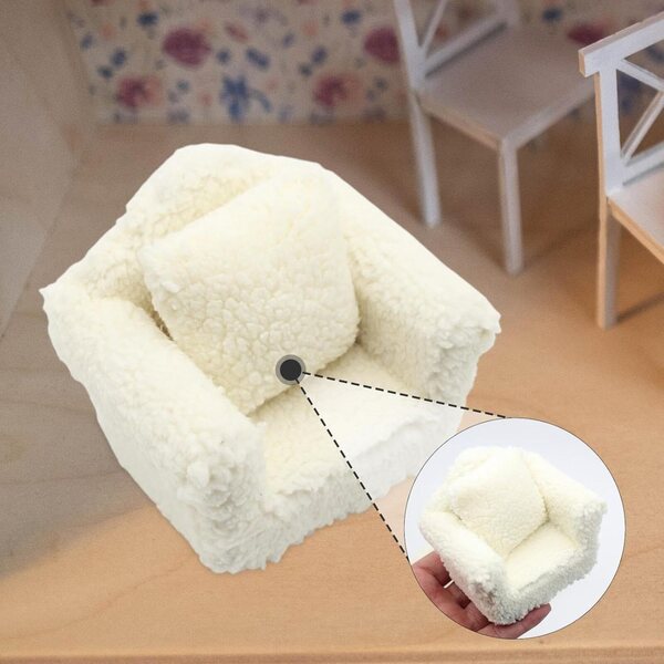 Miniatursofa für 1/6 und 1/12 Puppenhäuser aus Holz und Stoff