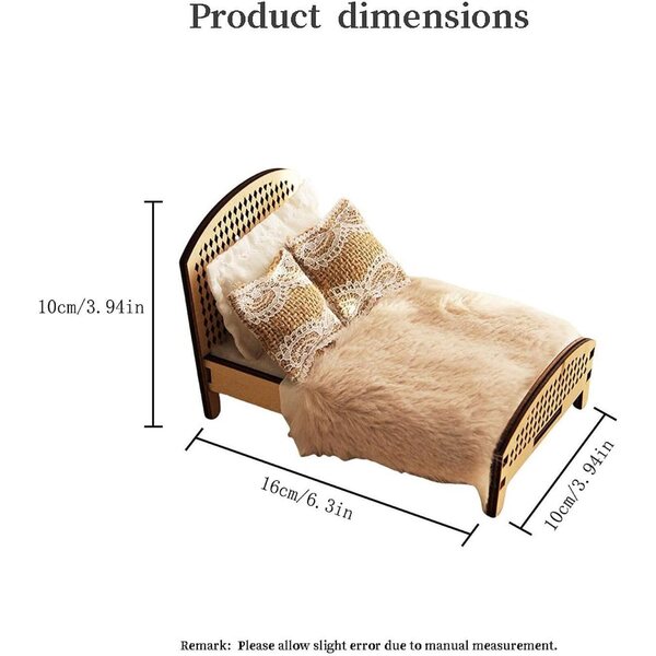 1/12 Miniatur-Doppelbett aus Holz und Stoff für Puppenhäuser