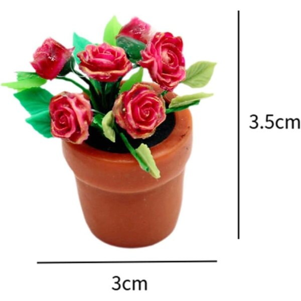 Harz-Puppenhaus-Dekoration 1:6 1:12 Miniaturvase mit roten Blumen
