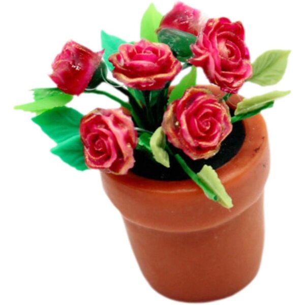 Harz-Puppenhaus-Dekoration 1:6 1:12 Miniaturvase mit roten Blumen