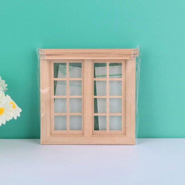 1:12 Puppenhaus-Fenster aus Holz mit 16 Gittern, doppelt zu öffnende Tür